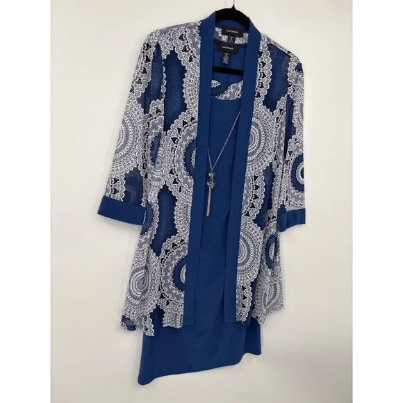R&M Richards Two Piece Jacket and Dress Set Removable Necklace Blue 6 NEW - Picture 3 of 7